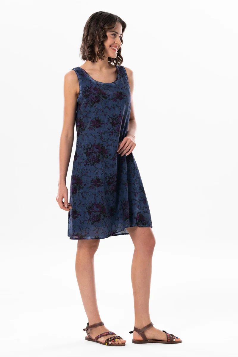 اليش شيل بيزي Sleeveless Sile Cloth Belkis Short Summer Dress Indigo indg
