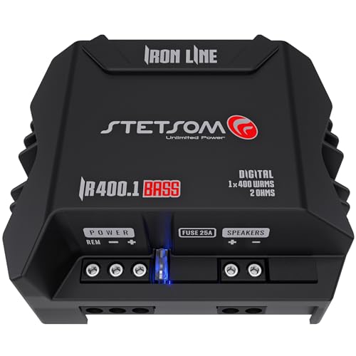 Stetsom IR 400.1 BASS 2 Ohms - Iron Line Digital Sub Amplifier, 2Ω Stable, Mono Car Audio, 400 Watts RMS, Compact Digital Amplifier, Full Range Sound Quality, Crossover, Bass Boost, for Subwoofers - Image 3