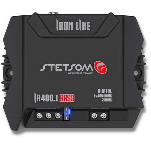 Stetsom IR 400.1 BASS 2 Ohms - Iron Line Digital Sub Amplifier, 2Ω Stable, Mono Car Audio, 400 Watts RMS, Compact Digital Amplifier, Full Range Sound Quality, Crossover, Bass Boost, for Subwoofers - Image 1