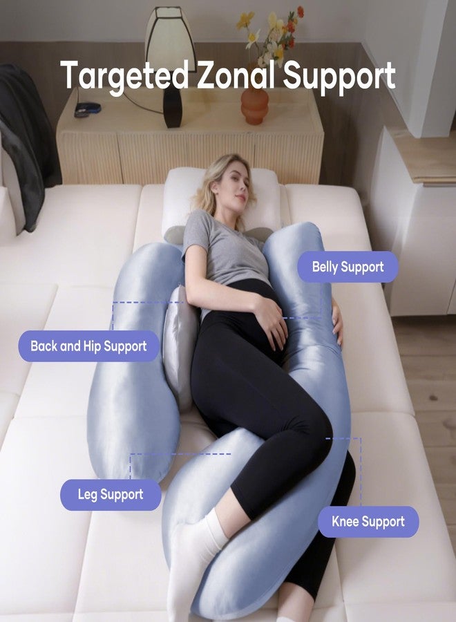 NOONTIDE Pregnancy Pillows for Side Sleeping - Adjustable Belly & Back Support Pillow,H Shaped Full Body Maternity Pillow with Cooling Removable Cover, for Pregnant Women and Adults(Blue) - Image 2