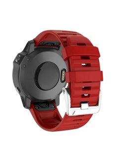 Replacement Strap For Garmin Tactix 7 Pro / Fenix 7X / 6X Pro 26mm Screw Silver Steel Buckle Silicone Watch Band Red