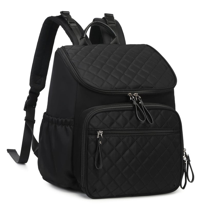 LORADI Large Capacity Diaper Bag Backpack with Stroller Buckle, Water-Resistant Travel Baby Bag with Insulated Pockets (Nylon, Black) - Image 1