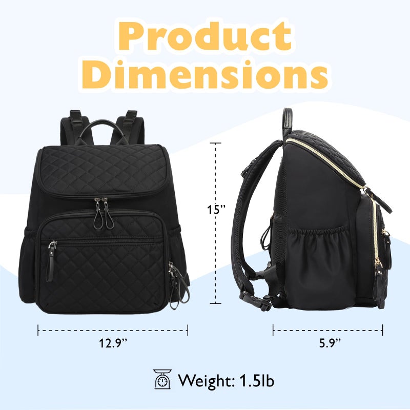 LORADI Large Capacity Diaper Bag Backpack with Stroller Buckle, Water-Resistant Travel Baby Bag with Insulated Pockets (Nylon, Black) - Image 2