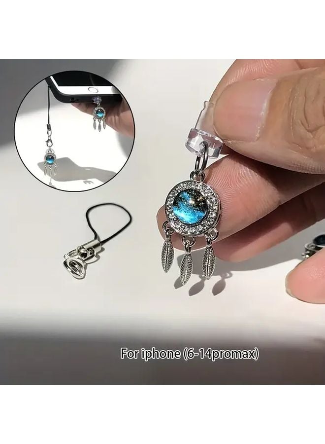 Starry Sky Dreamcatcher Phone Dust Plug For iPhone 6 14 Pro Max With Lanyard Christmas Gift - Image 1