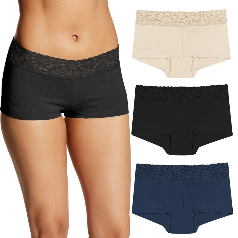 Maidenform Women's Underwear Boy Shorts Pack, 3-Pack, Stretch Cotton Underwear Women Pack, Comfy Boy short Panties for Women - Image 1