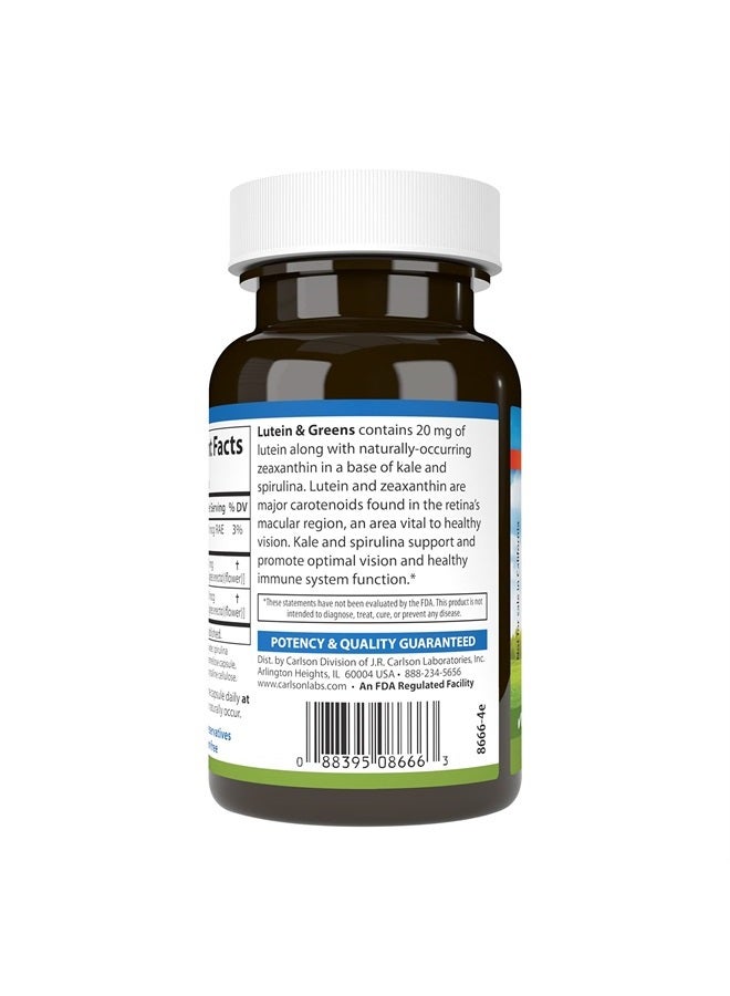 Carlson Lutein & Greens, 20 mg, Vision Support & Eye Function, Antioxidant, 60 Vegetarian Capsules - Image 2