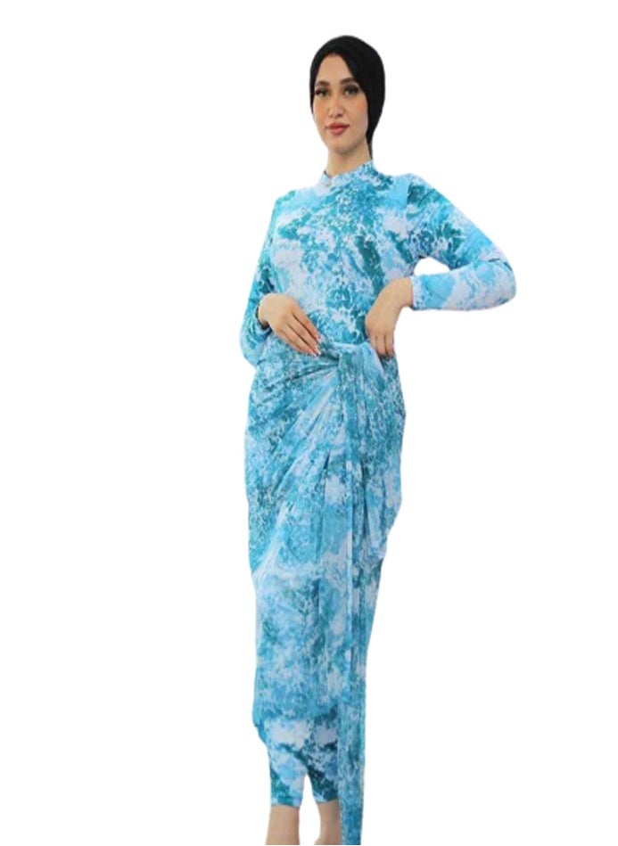 ماركة غير محددة - مايوه بحر بوركيني ٥ قطع حريمي - امواج البحر - Image 1