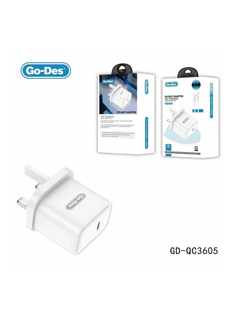 GO-DES PD 3pin 38W Fast Charging Travel Adapter