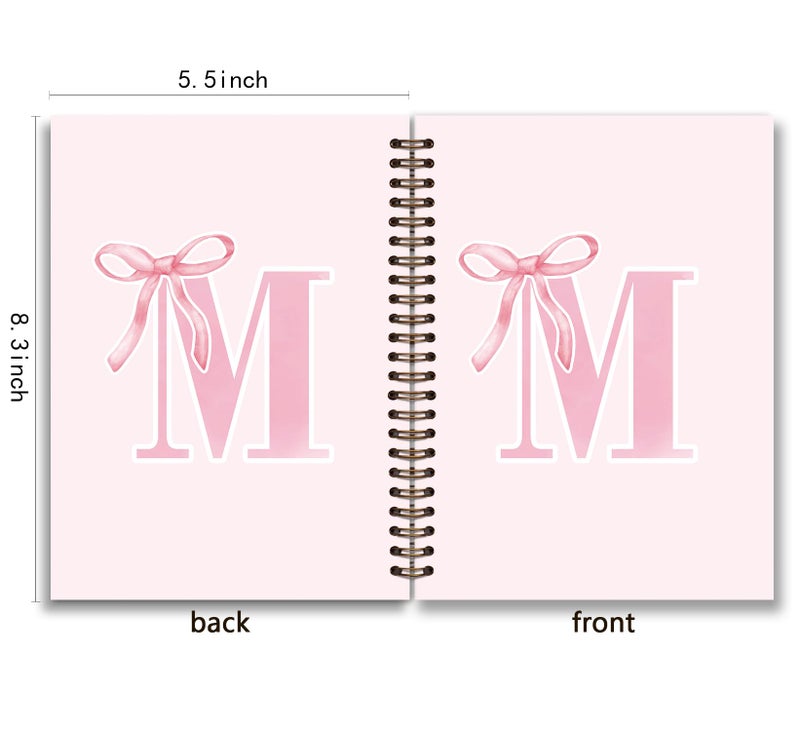 foedor Pink Bow Journal Notebook for Girls,Initial M Journals Personalized Diary Gifts for Teen Girl Kids,Monogrammed Gifts for Women,Trendy Coquette Cute Hardcover Spiral Notebook 5.5 x 8.3 - Image 2