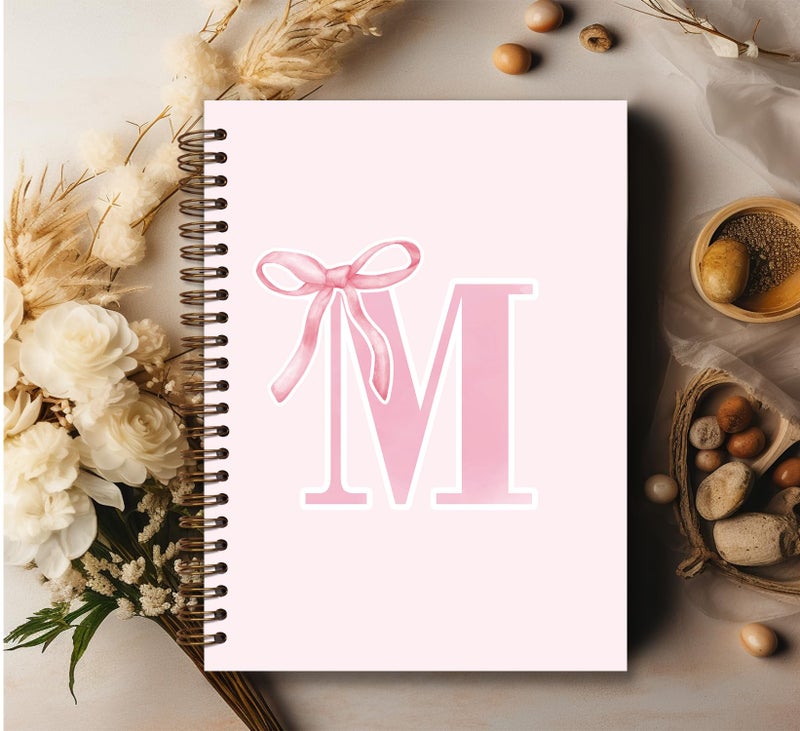 foedor Pink Bow Journal Notebook for Girls,Initial M Journals Personalized Diary Gifts for Teen Girl Kids,Monogrammed Gifts for Women,Trendy Coquette Cute Hardcover Spiral Notebook 5.5 x 8.3 - Image 3