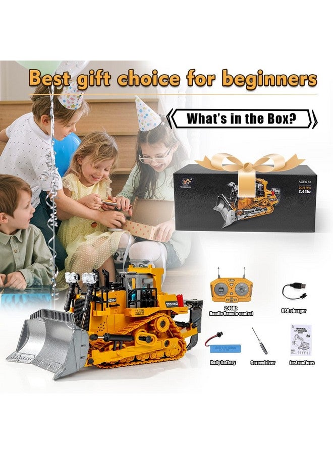 Magicwand 1:18 Scale Die-Cast 9 Channel Multi-Directional Bulldozer with Working Headlights Lights & Sound for Kids【Mustard】【Pack of 1】 - Image 5