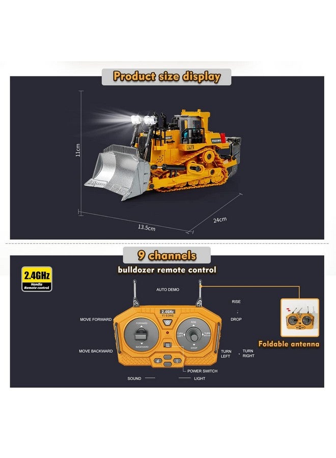 Magicwand 1:18 Scale Die-Cast 9 Channel Multi-Directional Bulldozer with Working Headlights Lights & Sound for Kids【Mustard】【Pack of 1】 - Image 4