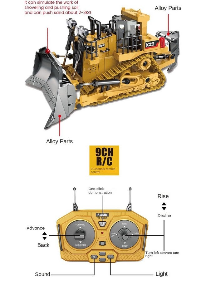 Magicwand 1:18 Scale Die-Cast 9 Channel Multi-Directional Bulldozer with Working Headlights Lights & Sound for Kids【Mustard】【Pack of 1】 - Image 3