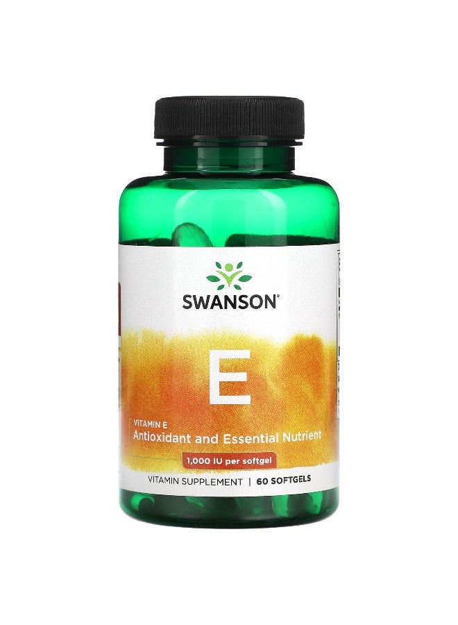 SWANSON سوانسون، فيتامين E، 1,000 وحدة دولية، 60 كبسولة لينة - Image 1
