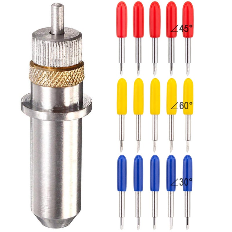 ADVcer 15pcs 30/45 / 60 Degree Vinyl Cutter Blades with Cut Blade Holder - All Purpose for GCC Vinyl Film Cutter Plotter Cutting Machines (ZEC-U1005, Dia. 2.0 mm, Offset Value 0.25mm) - Image 1