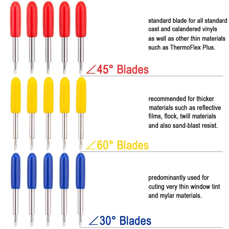 ADVcer 15pcs 30/45 / 60 Degree Vinyl Cutter Blades with Cut Blade Holder - All Purpose for GCC Vinyl Film Cutter Plotter Cutting Machines (ZEC-U1005, Dia. 2.0 mm, Offset Value 0.25mm) - Image 2