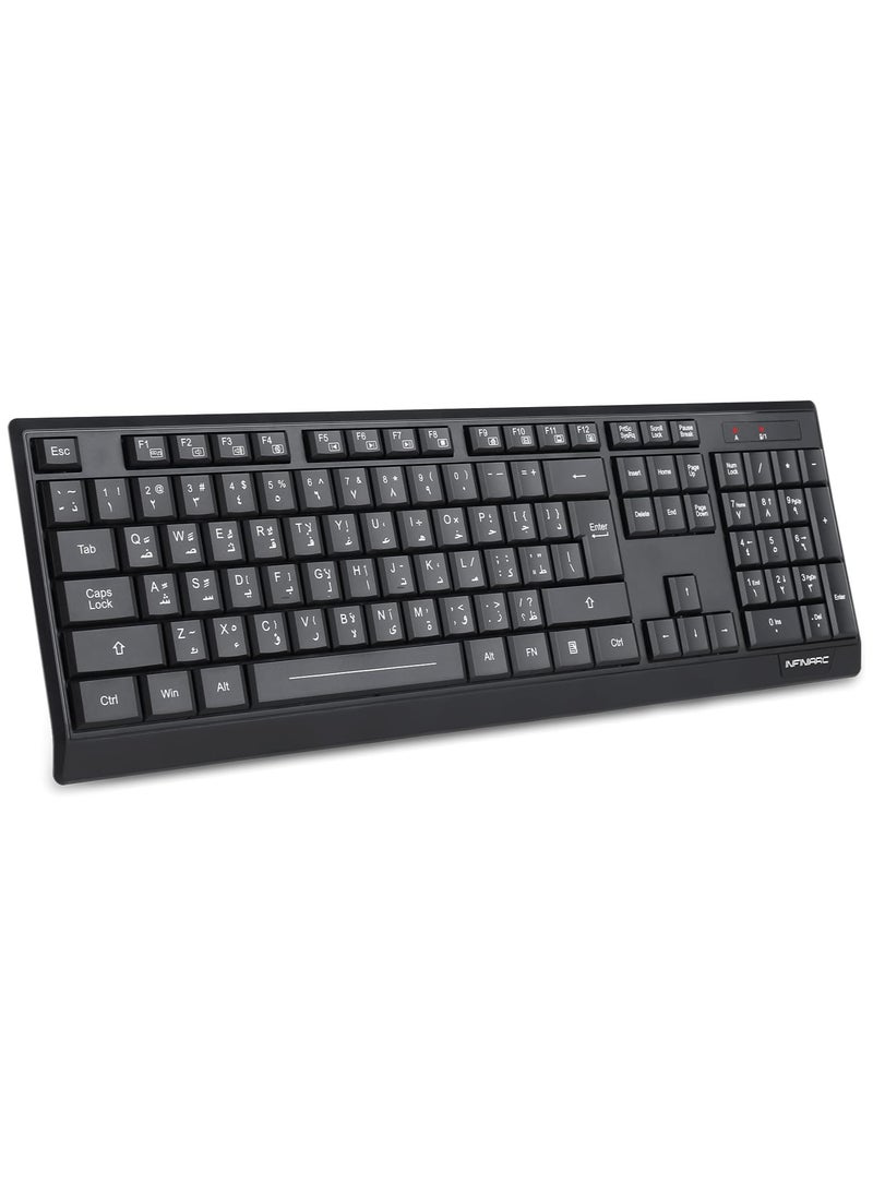 INFINIARC - Wireless Keyboard and Mouse Combo, Full-size English/Arabic Keyboard, 104 Keys, 4 Buttons, USB, Windows 10/8/7/Vista/XP, PC/Laptop/Desktop - Image 1