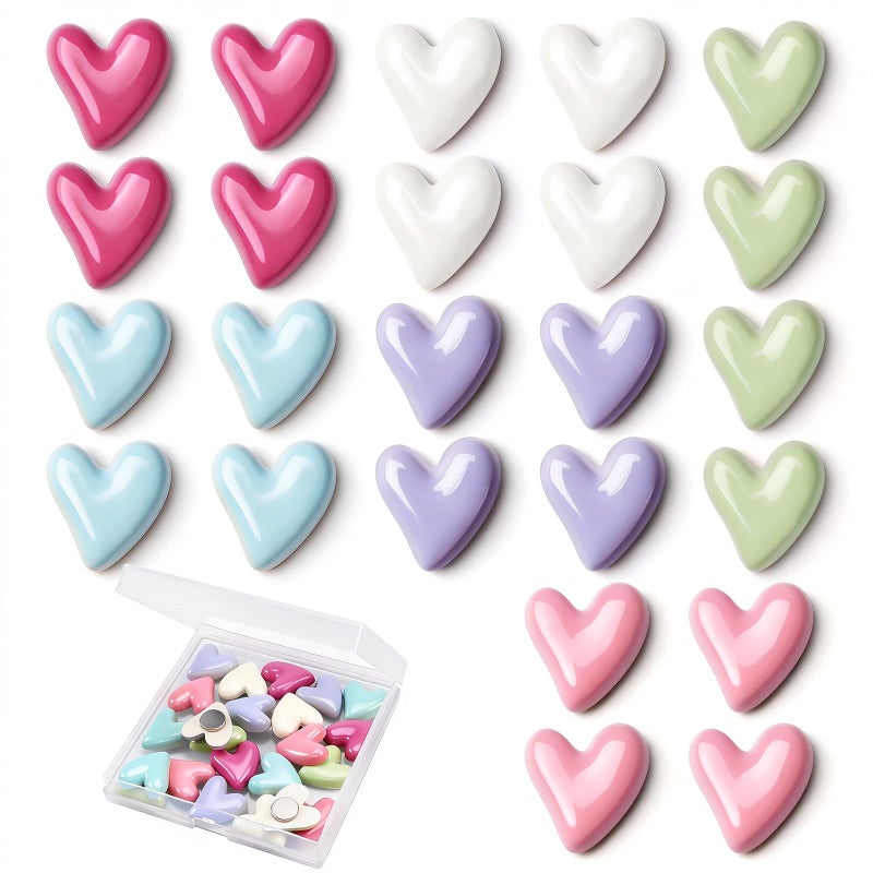 EMUTOL 24Pcs Heart Fridge Magnets, Colorful Fridge Magnets, Cute Love Heart Refrigerator Magnets for Christmas Valentine's Anniversary, Decorative Magnets for Whiteboard Office Kitchen Locker - Image 1