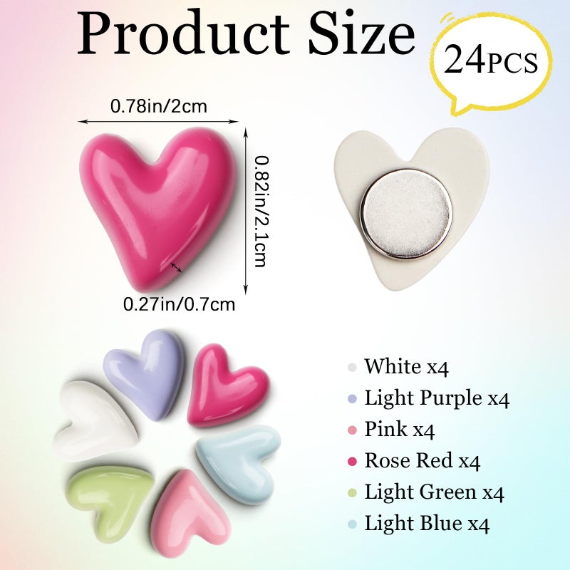 EMUTOL 24Pcs Heart Fridge Magnets, Colorful Fridge Magnets, Cute Love Heart Refrigerator Magnets for Christmas Valentine's Anniversary, Decorative Magnets for Whiteboard Office Kitchen Locker - Image 2