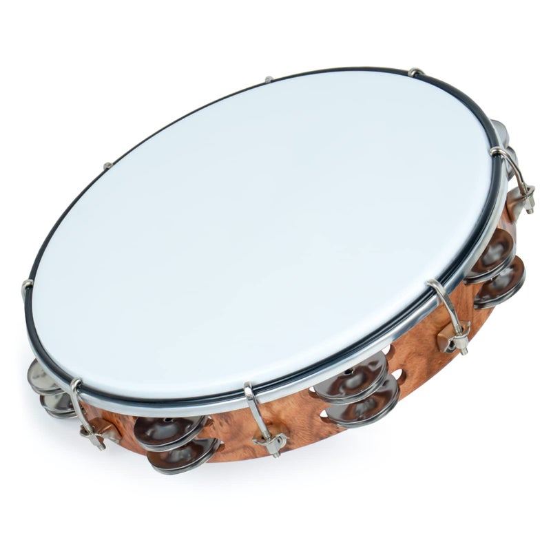 MUSCELL Tambourine for Adults,Hand Held Plastic Tambourines Drum Double Row Metal Jingles Musical Instrument-10" - Image 1