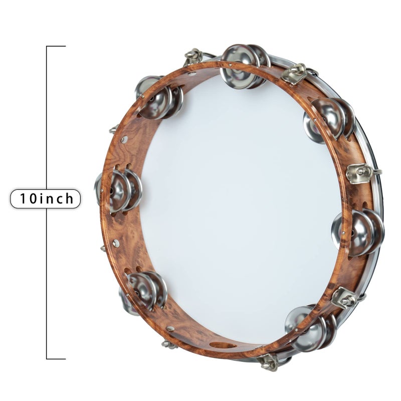 MUSCELL Tambourine for Adults,Hand Held Plastic Tambourines Drum Double Row Metal Jingles Musical Instrument-10" - Image 3