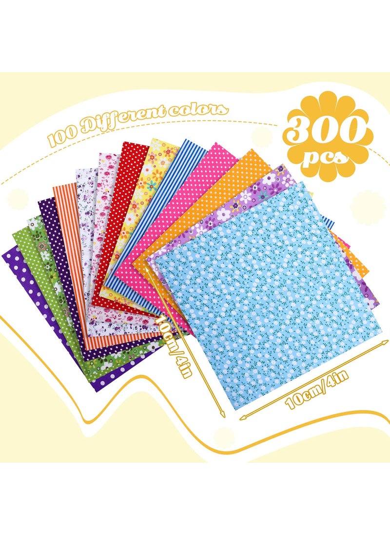 Moukeren Moukeren 300 Pcs 4 x 4 10 cm x 10 cm Precut Cotton Craft Fabric Bundle Squares Floral Patterns Sewing Quarters Bundle Quilting Fabric DIY Material for Sewing Scraps Squares Sheets Patchwork  - Image 2