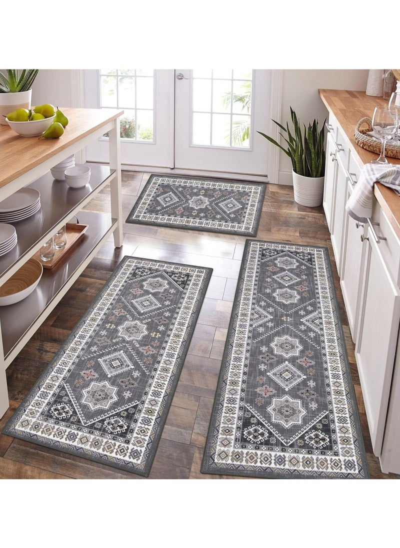 XICEN Kitchen Floor Mat 3pcs Set,  Non-slip Absorbent Bohemia Kitchen Carpet, For Kitchen Floor, Sink, Corridor, Living Room Balcony, Laundry Room (40*60+50*80+50*120cm)  - Image 1
