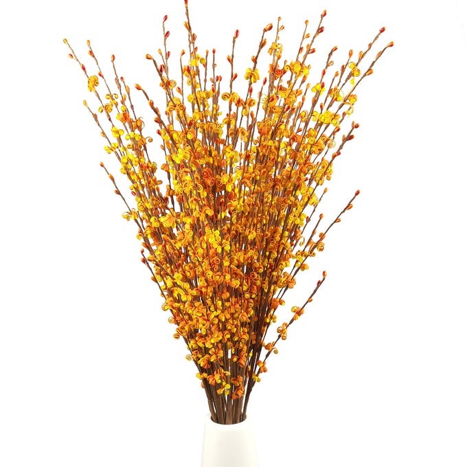 10 PIECES 295 LONG OF ARTIFICIAL FLOWERS FAUX JASMINE FAKE FLOWER PUSSY WILLOW BRANCHES STEMS FOR VASE WEDDING HOME OFFICE PARTY HOTEL RESTAURANT DECORATION ORANGE