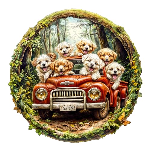 AEEKDOOK Wooden Puzzles for Adults Dog Truck Wood Puzzles Adult Unique Animal Shape Wooden Jigsaw Puzzles for Adults Birthday Gifts for Puzzle Lovers Family 114 114in200 Pieces - Image 1