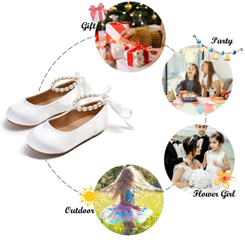 Felix & Flora Girls Toddler Little Ballet Shoes Size 12 - Flower Girls Mary Jane Flats Dress Shoes Party Wedding(White,12 Little Kid) - Image 4