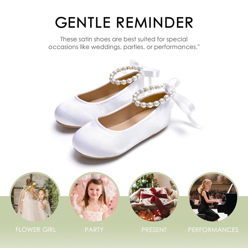 Felix & Flora Girls Toddler Little Ballet Shoes Size 12 - Flower Girls Mary Jane Flats Dress Shoes Party Wedding(White,12 Little Kid) - Image 5