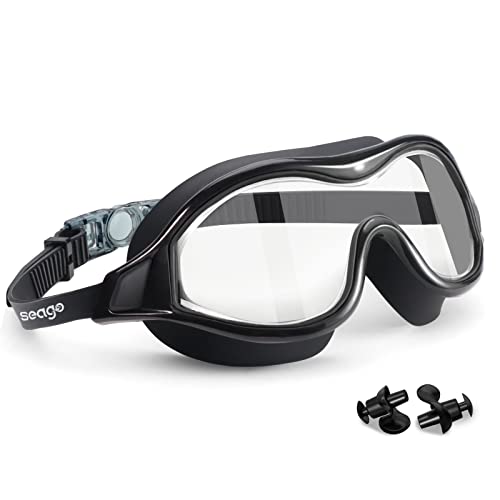 Seago Swim Goggles No Leaking AntiFog Swimming Goggles for Adult Men Women Youth Junior with Soft Silicone Gasket UV Protection Waterproof 180 Clear Vision Triathlon Pool Goggles Swim Glasses - Image 1