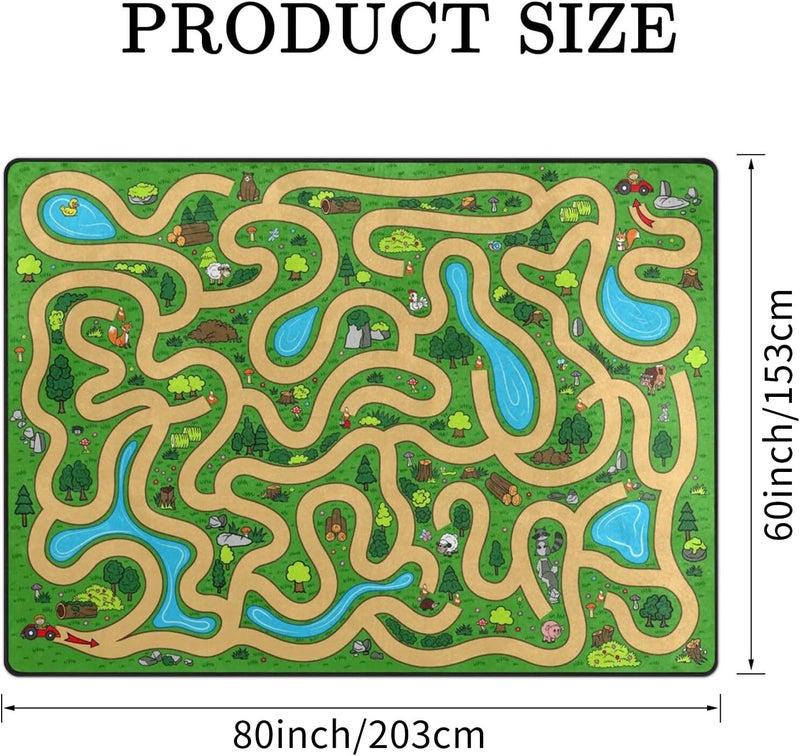 Engree Kids Rug, Cartoon Maze Playmat Rugs - 5x7 Ft Kids Carpet with Rubber Backing, Forest Trees Animal Plant Theme Play Mat Nursery Rugs for Children Bedroom Playroom - Image 2