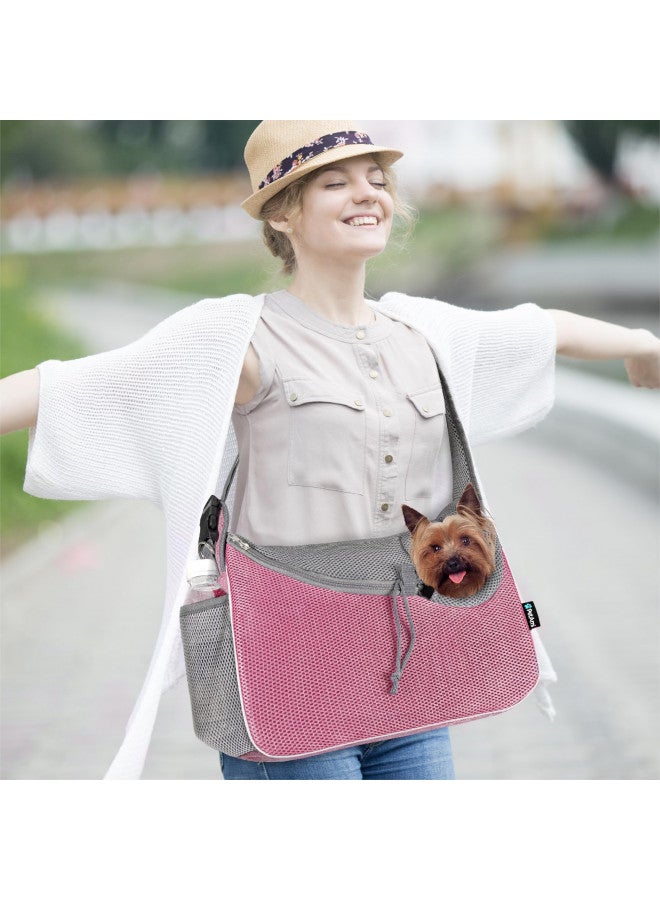 PetAmi Small Dog Sling Carrier, Soft-Sided Crossbody Puppy Carrying Purse Bag, Adjustable Sling Pet Pouch to Wear Medium Dog Cat Travel, Dog Bag for Traveling, Breathable, Bag Dispenser, Pink  - Image 5