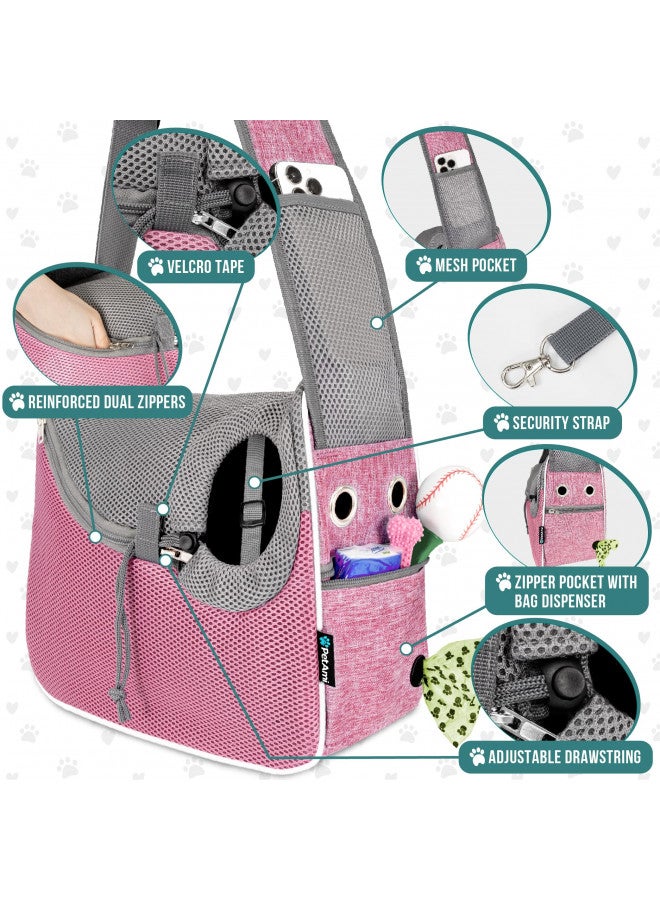 PetAmi Small Dog Sling Carrier, Soft-Sided Crossbody Puppy Carrying Purse Bag, Adjustable Sling Pet Pouch to Wear Medium Dog Cat Travel, Dog Bag for Traveling, Breathable, Bag Dispenser, Pink  - Image 3