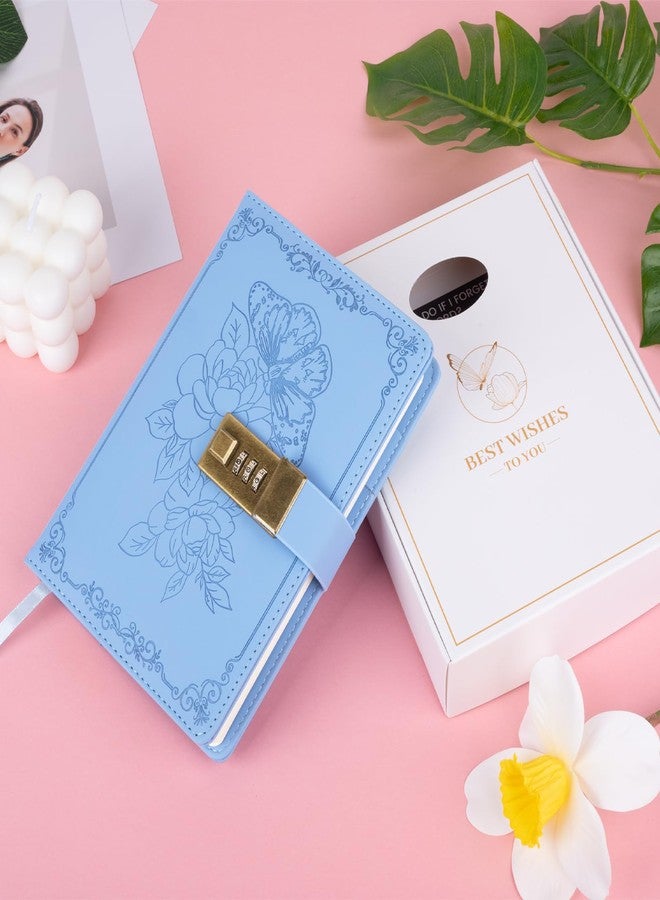 Billtigif Diary with Lock, Vintage Lock Journal for Women and Girls, Hardcover Leather Journal for Gift, Refillable Lined Journal Notebook,5.2"x 7.3", （Light Blue） - Image 2