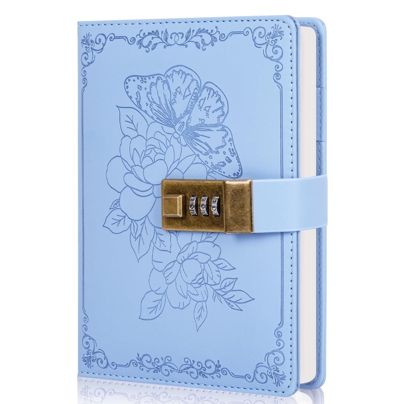Billtigif Diary with Lock, Vintage Lock Journal for Women and Girls, Hardcover Leather Journal for Gift, Refillable Lined Journal Notebook,5.2"x 7.3", （Light Blue） - Image 1