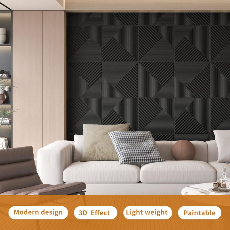 WOWSTAR 12-Pack 3D Wall Panels 19.7" x 19.7", Black Slat Wall Panels for Living Room Wall Decor, Modern Black Wall Covering for Home & Office - Image 2