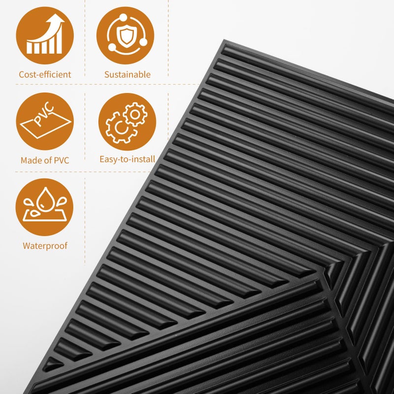 WOWSTAR 12-Pack 3D Wall Panels 19.7" x 19.7", Black Slat Wall Panels for Living Room Wall Decor, Modern Black Wall Covering for Home & Office - Image 4