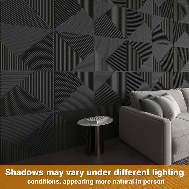 WOWSTAR 12-Pack 3D Wall Panels 19.7" x 19.7", Black Slat Wall Panels for Living Room Wall Decor, Modern Black Wall Covering for Home & Office - Image 3