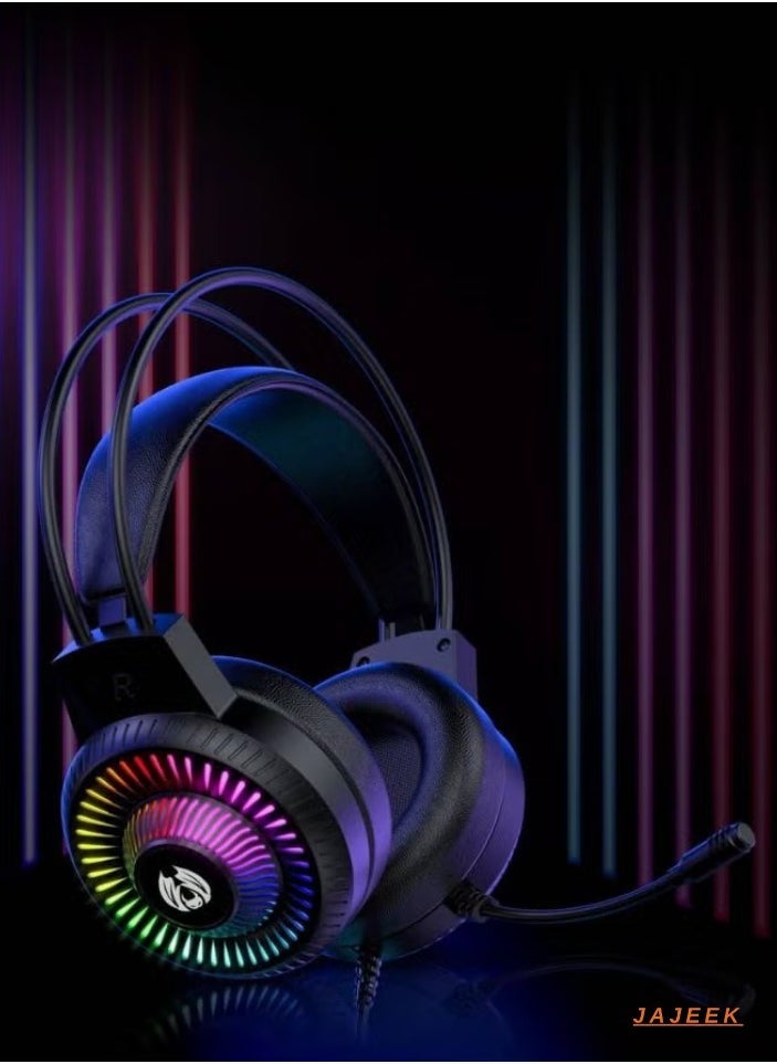 JAJEEK H82 Wired RGB Gaming Headset with Microphone, 3.5mm Audio Jack, USB Connection, LED Backlight, Noise-Cancelling Mic, and Comfortable Ear Cushions for Enhanced Gaming Experience on PC, PS4, and Xbox – Perfect for Gamers Seeking High-Quality Sound - Image 2