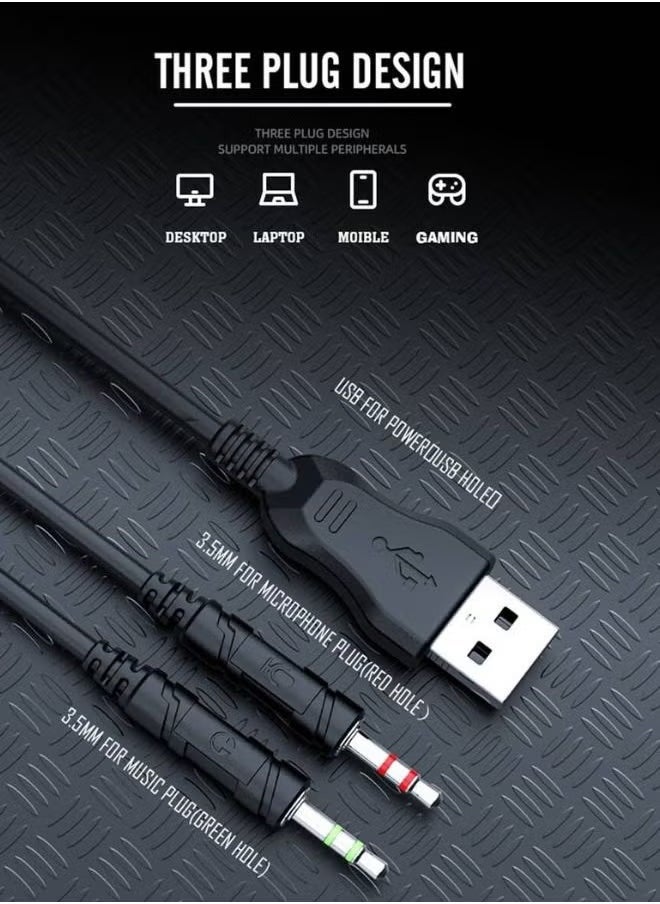 JAJEEK H82 Wired RGB Gaming Headset with Microphone, 3.5mm Audio Jack, USB Connection, LED Backlight, Noise-Cancelling Mic, and Comfortable Ear Cushions for Enhanced Gaming Experience on PC, PS4, and Xbox – Perfect for Gamers Seeking High-Quality Sound - Image 4