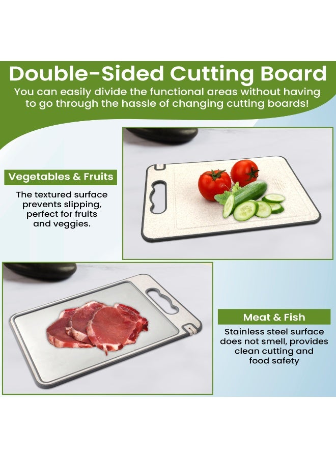 Cutting Board Double-Sided Stainless Steel with Knife Sharpener - Non-Slip, Reversible Design with Juice Groove - BPA-Free, Chopping Board - Ideal for Meat, Vegetables,  Cheese Prep - Image 3