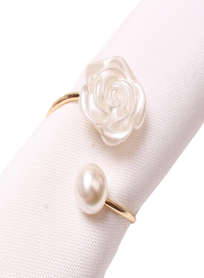 Sheliky 12Pcs Napkin Rings Pearl Napkin Holder Rose Napkin Buckles for Wedding Banquet Home Party Kitchen Decor Festival Dinning Table Decor - Image 4