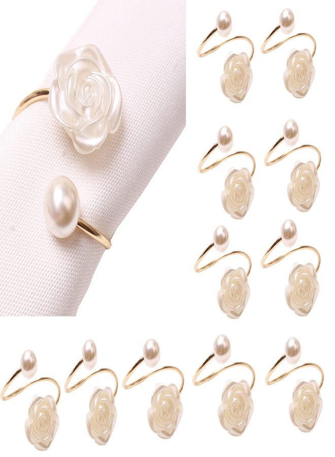 Sheliky 12Pcs Napkin Rings Pearl Napkin Holder Rose Napkin Buckles for Wedding Banquet Home Party Kitchen Decor Festival Dinning Table Decor - Image 1