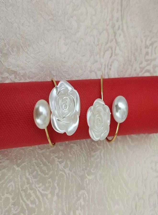 Sheliky 12Pcs Napkin Rings Pearl Napkin Holder Rose Napkin Buckles for Wedding Banquet Home Party Kitchen Decor Festival Dinning Table Decor - Image 2