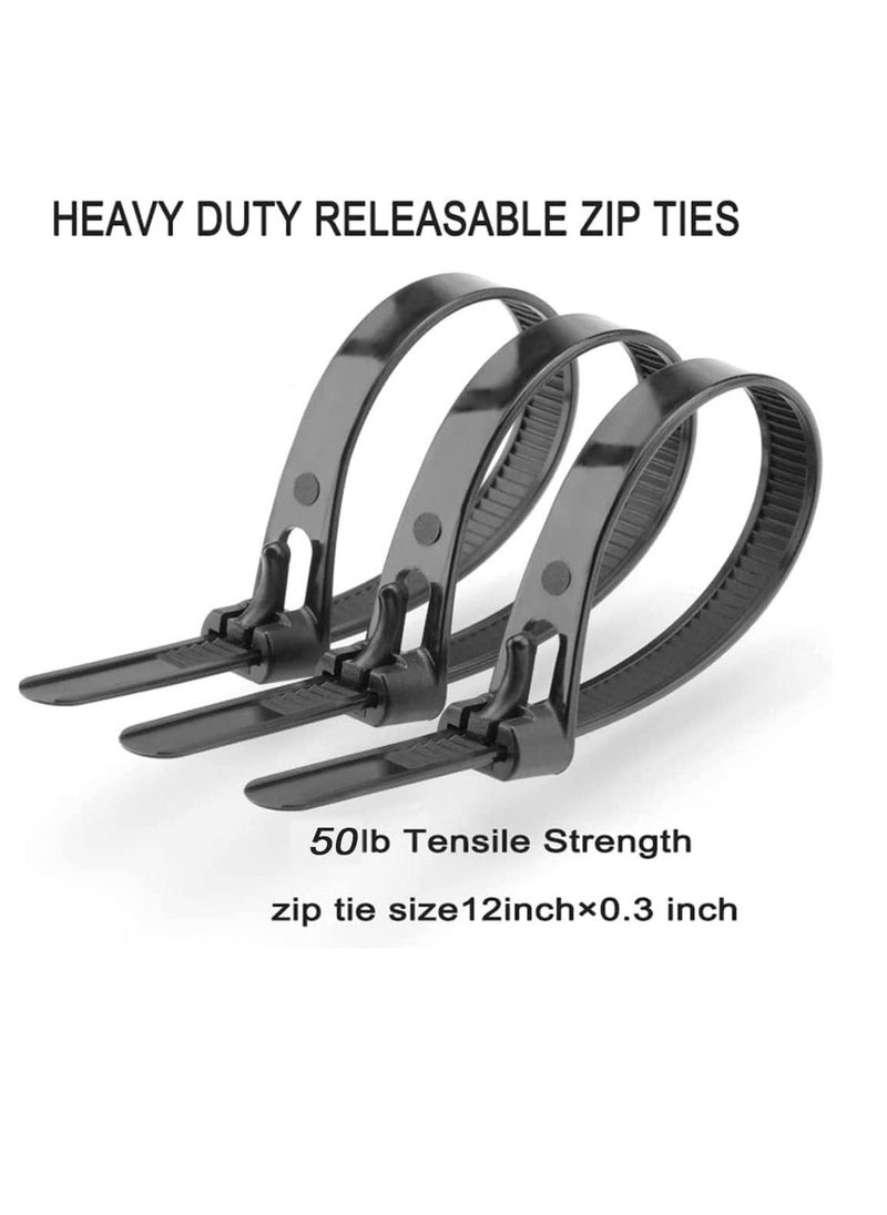 Reusable Zip Ties Heavy Duty Zip Tie Thick Black Cable Ties Reusable 100 Pack 50lb Tensile Strength Nylon Cable Wire Ties for Multi-Purpose Use Indoor And Outdoor Plastic Tie Wire 12 Inch  - Image 4