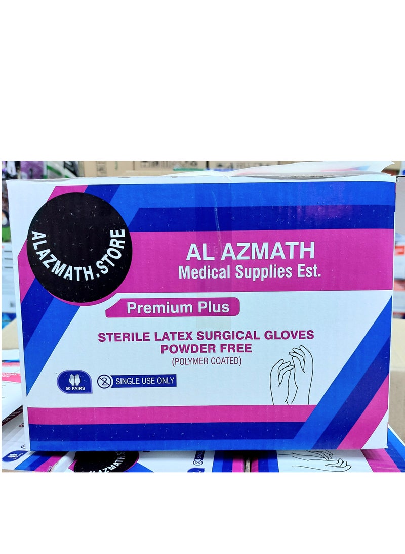 ALAZMATH.STORE - Sterile Surgical Latex Powder Free Hand Gloves Size 8 - Pack of 50 Pairs - Image 1