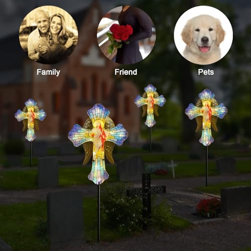 Hokfirm Solar Jesus Cross for Gemetery Graver,Golden Angel Wings,Grave Decorations for Cemetery,Sympathy Memorial Gifts,Christmas Yard Decor Outdoor - Image 5