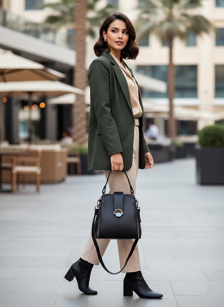 Elegant Black Women's Handbag with Detachable Shoulder Strap - Image 3